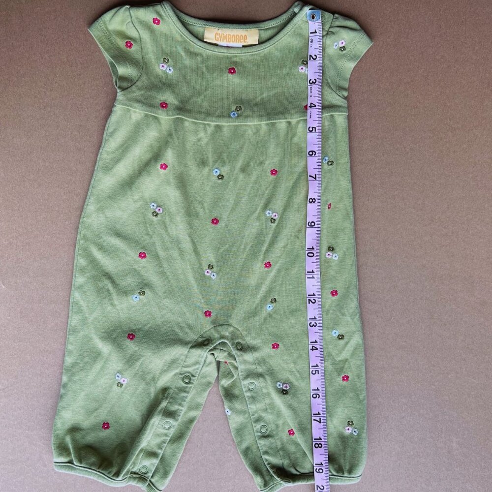 Gymboree Y2K Floral Romper | Baby Girl Green Cotton One-Piece | 3–6 Months - Picture 4 of 5